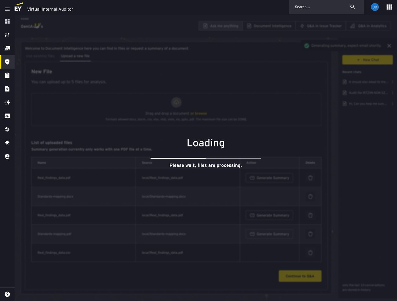 Visibility of system status — loading state with progress bar and toast notification